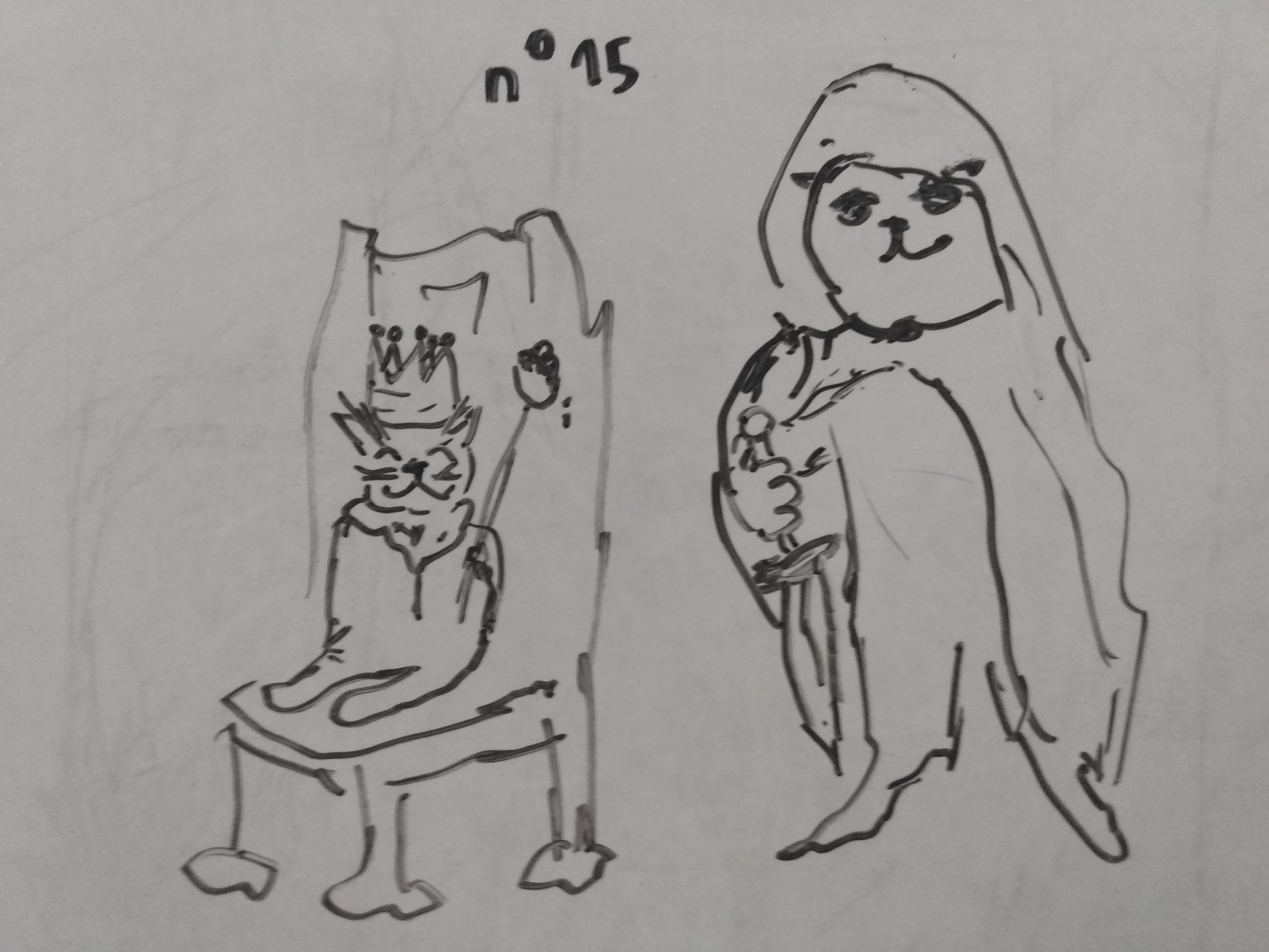 Gloups, un assassin armé d'une dague se tient derrière le chat roi sur son trône